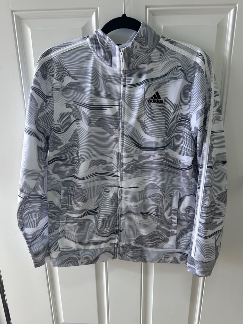 adidas White & Gray Wave-Pattern Zip Track Jacket